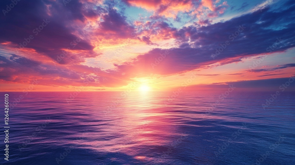 Fototapeta premium Serene Sunset: Ocean Waves Reflecting Vibrant Pink and Purple Hues