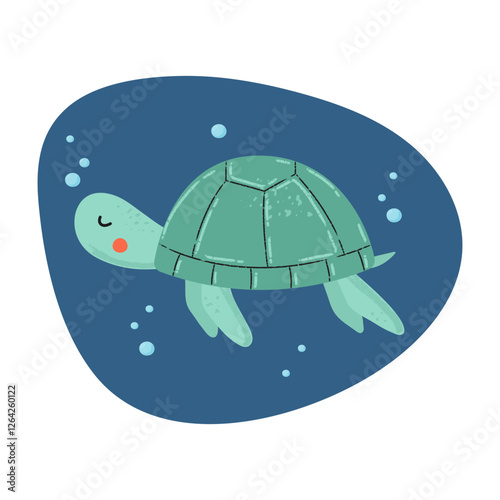 Vector illustration of swimming happy turtle