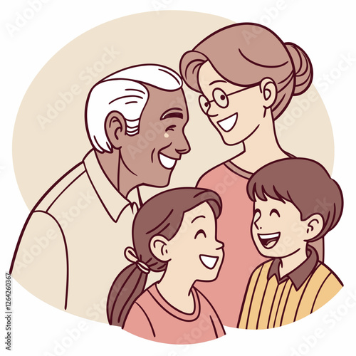 Multigenerational Family Joyful Portrait Illustration