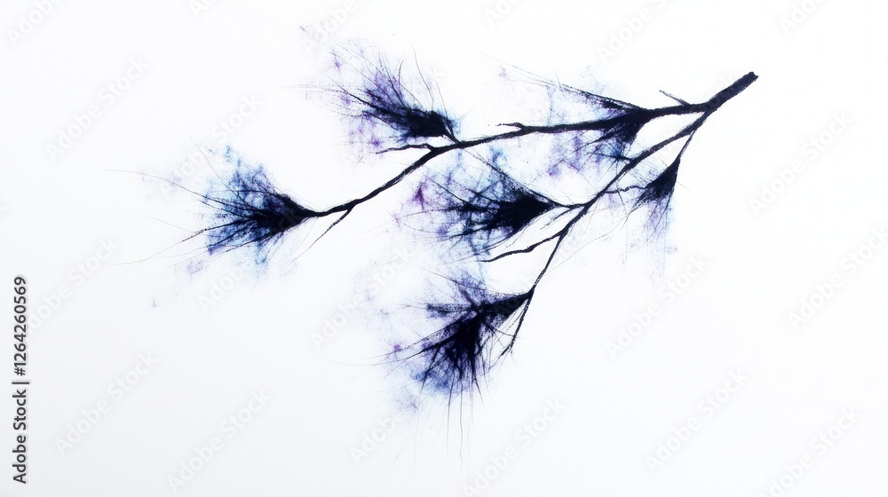Fototapeta premium Ethereal Cosmos Branch Abstract Botanical Ink Painting Purple Blue Hues