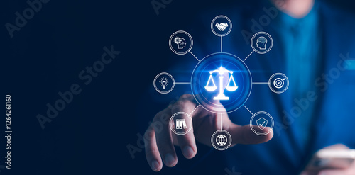 Obraz na płótnie Business Ethics Concept. AI ethics or AI Law concept. Developing AI codes of ethics. Compliance, regulation, standard, business policy and responsibility. Machine learning algorithms. w salonie
