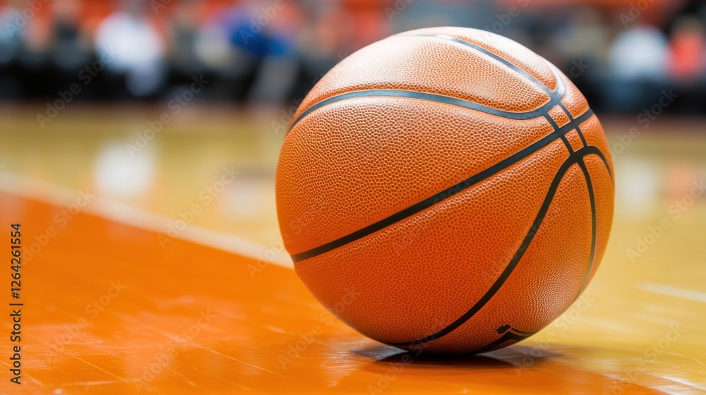 A basketball rests on a polished court surface, emphasizing the sport's dynamic environment. A basketball rests on a polished court surface, emphasizing the sport's dynamic environment.