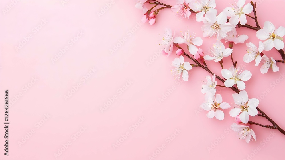 Delicate White and Pink Blossoms on Branches Against a Soft Pink Background Delicate White and Pink Blossoms on Branches Against a Soft Pink Background