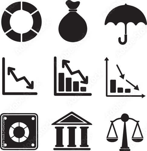 Financial Icons Showing Economic Trends and Risks