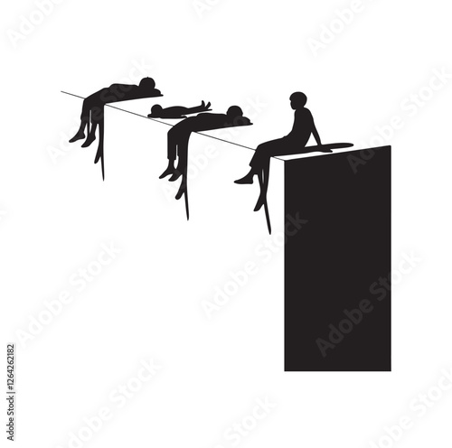 People lying on the ledge of a wall  silhouette vector illustration