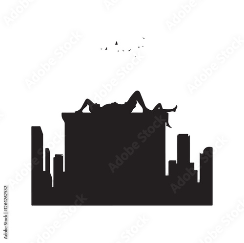 People lying on the ledge of a wall  silhouette vector illustration