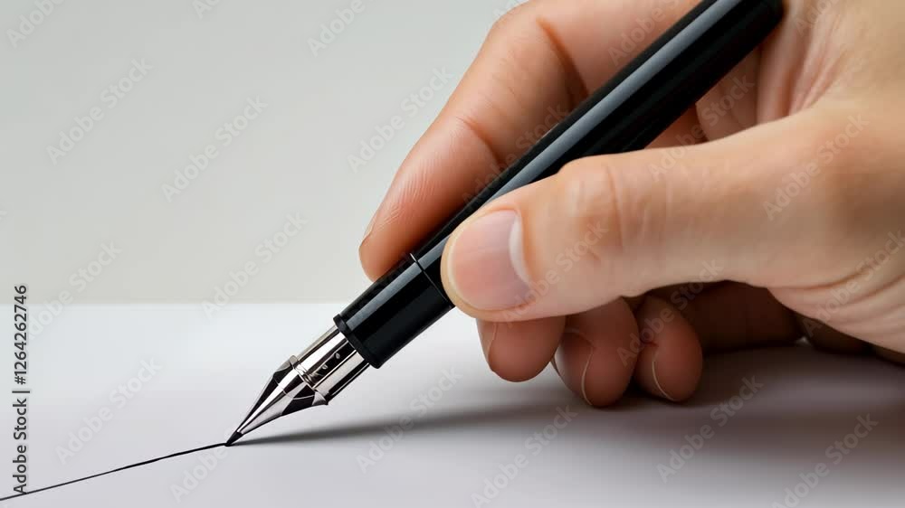 Hand Holding Fountain Pen on White Background for Contract Signing and Business Concepts in Minimalist Style