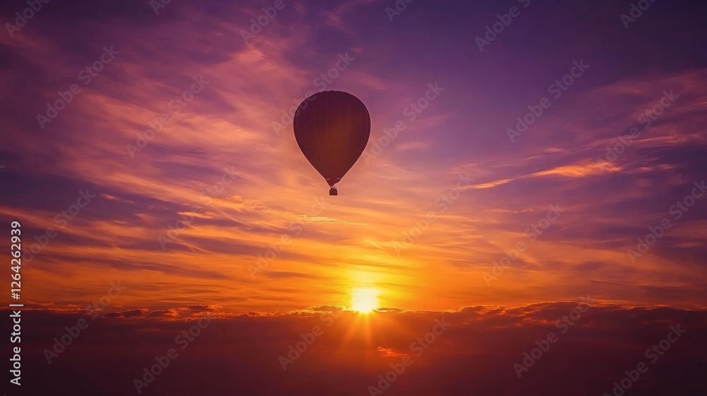 Fototapeta premium Hot Air Balloon Against a Vibrant Sunset Sky in Warm Tones