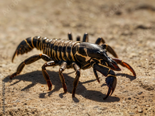 black scorpion on a rock photo