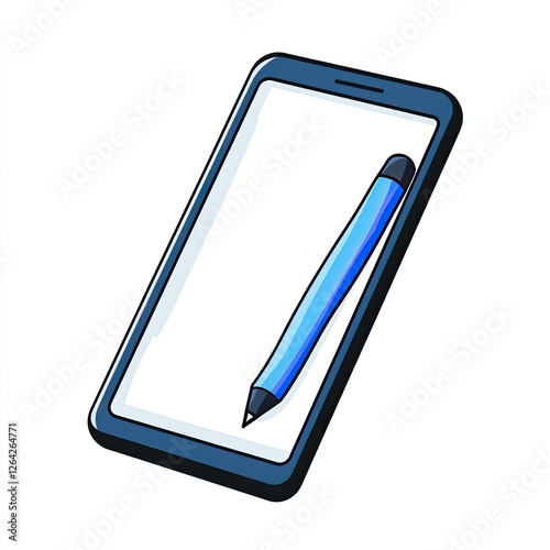 Smartphone with stylus, digital drawing, blank screen, vector illustration photo