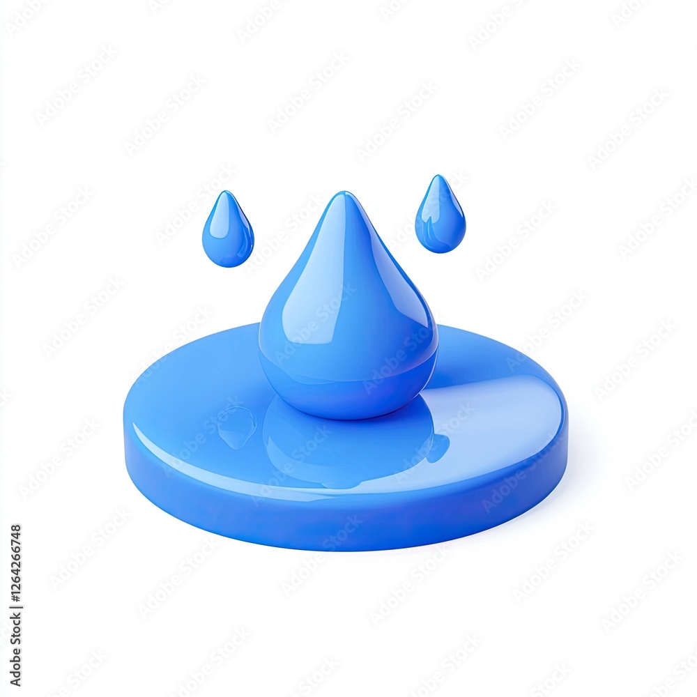 3D Blue Water Drops on Disc, White Background 3D Blue Water Drops on Disc, White Background