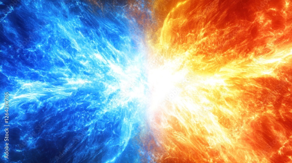 Obraz premium Fiery Ice Collision Cosmic Battle, Energy Clash, Abstract Background, VFX