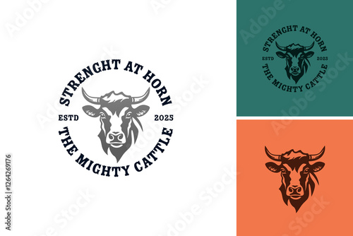 The logo features a strong bull's head, symbolizing power and resilience. Ideal for a cattle ranch or agricultural business, it conveys strength and tradition in livestock farming. EPS Layered File