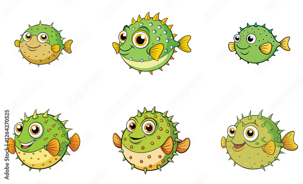Pea puffer fish vector art set design on white background Pea puffer fish vector art set design on white background