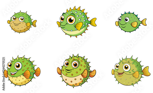 Pea puffer fish vector art set design on white background