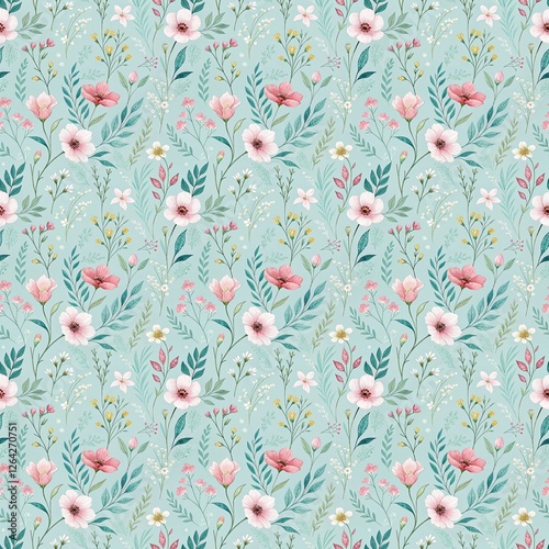 Wallpaper Mural Blue seamless pattern with flowers Torontodigital.ca