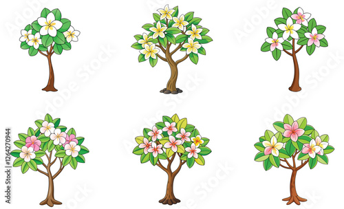 Plumeria tree vector art set design on white background 