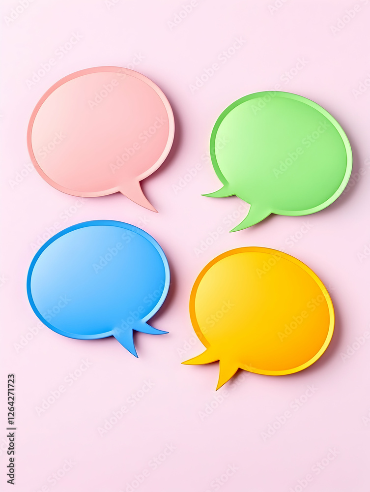 Four colorful speech bubbles symbolize communication over a light background generative AI Four colorful speech bubbles symbolize communication over a light background generative AI