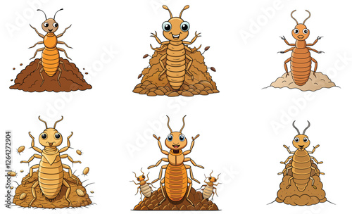Termite in a colony vector art set design on white background 