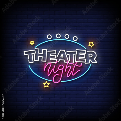 theater night neon sign with brick wall background vector