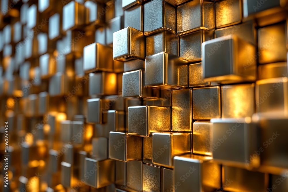 Abstract gold cubes, dynamic design, 3d render, Generative AI Abstract gold cubes, dynamic design, 3d render, Generative AI