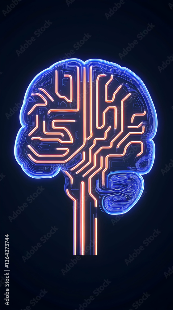 Glowing brain circuit represents intelligence, artificial intelligence, and learning generative AI Glowing brain circuit represents intelligence, artificial intelligence, and learning generative AI