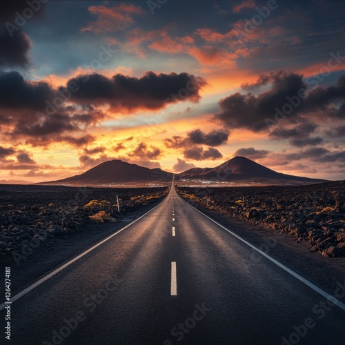Open Road Sunset: Dramatic Volcanic Landscape Photography