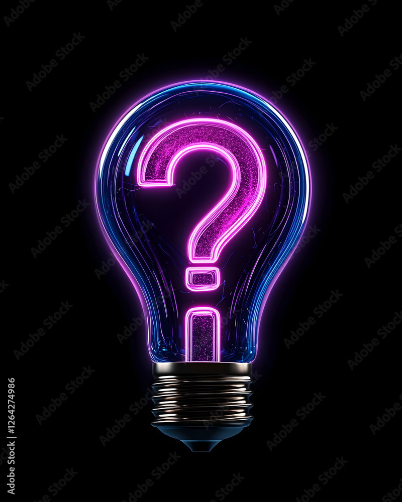 Glowing Question mark in bulb on black background. Conceptual idea generation generative AI Glowing Question mark in bulb on black background. Conceptual idea generation generative AI