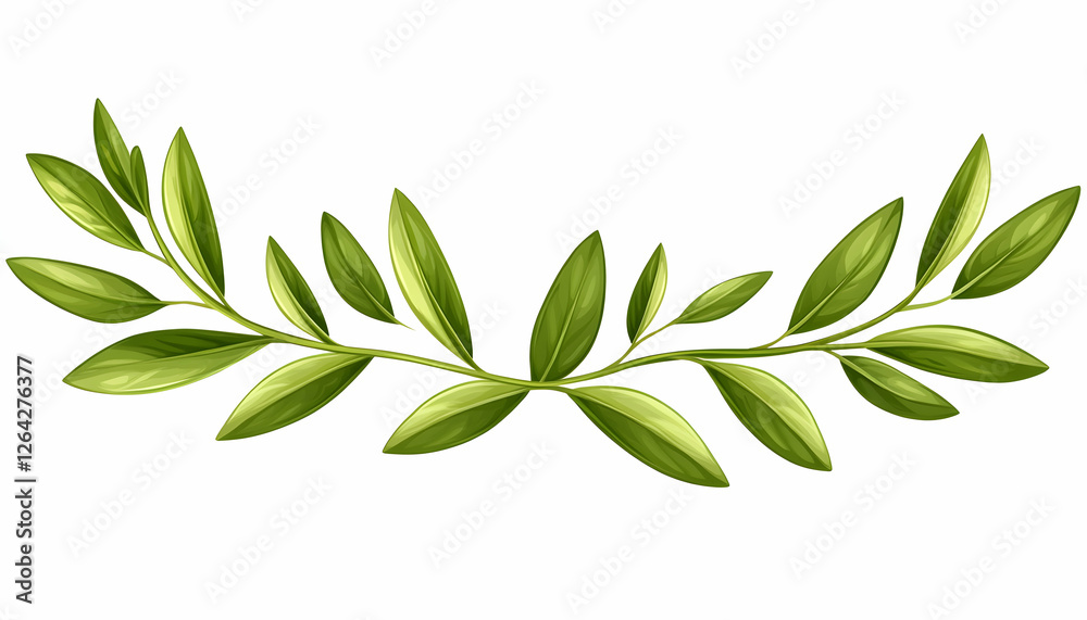 Obraz premium Green leafy branches forming an arc over a white background, for headers and design generative AI