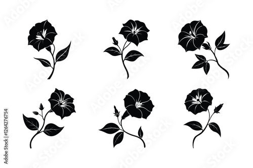 Four O’Clock (Mirabilis jalapa) silhouette vector illustraion