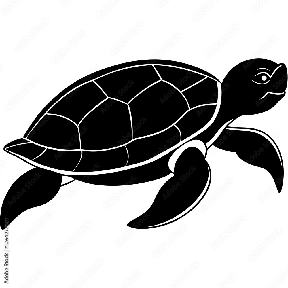 Fototapeta premium Cute Silhouette Turtle Line Art Black Vector Carton Illustration