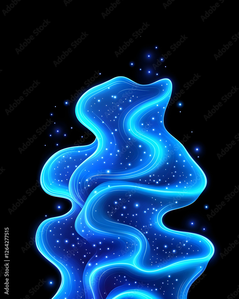 Obraz premium Abstract blue smoke, sparkles on a black background for design element generative AI
