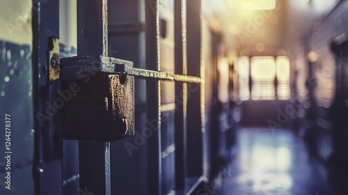 Close-up of a prison gate opening with sunlight shining through, symbolizing freedom, new beginnings, and hope for a fresh start in life.