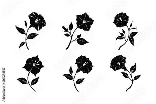 Four O’Clock (Mirabilis jalapa) silhouette vector illustraion