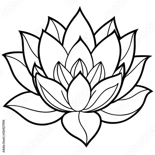 Delicate Lotus Flower Line Art in Black Ink with Gentle Petal Details