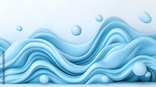 Abstract waves of light blue fabric with floating orbs for a calming background generative AI