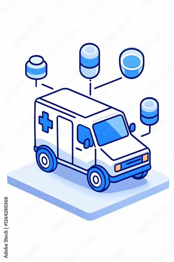 Animated ambulance transports medications with connected boxes for delivery concept generative AI Animated ambulance transports medications with connected boxes for delivery concept generative AI