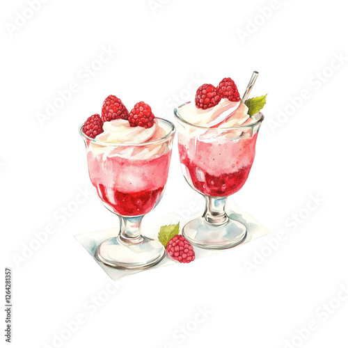 Wallpaper Mural Strawberry and cream dessert in a glass bowl Watercolor illustration on a white background Torontodigital.ca