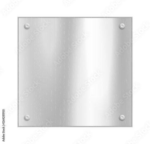 Silver plate. Metal plaque mockup. Steel frame. Vector rectangle.