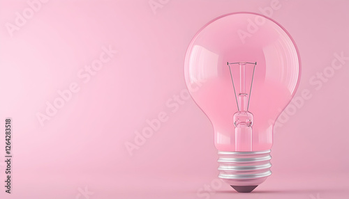 Light bulb glows in bright pink color on matching surface, symbolizing new idea generative AI