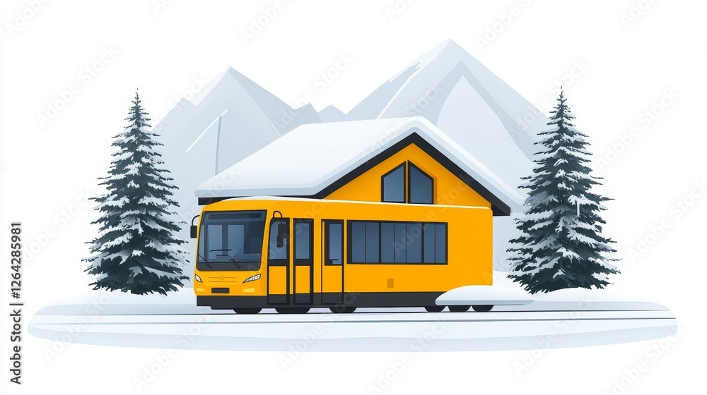 Pixel Art Winter Cabin Retreat A Cozy Yellow Bus Home in a Snowy Mountain Landscape for Travel Adventure and Holiday Season Themes Pixel Art Winter Cabin Retreat A Cozy Yellow Bus Home in a Snowy Mountain Landscape for Travel Adventure and Holiday Season Themes