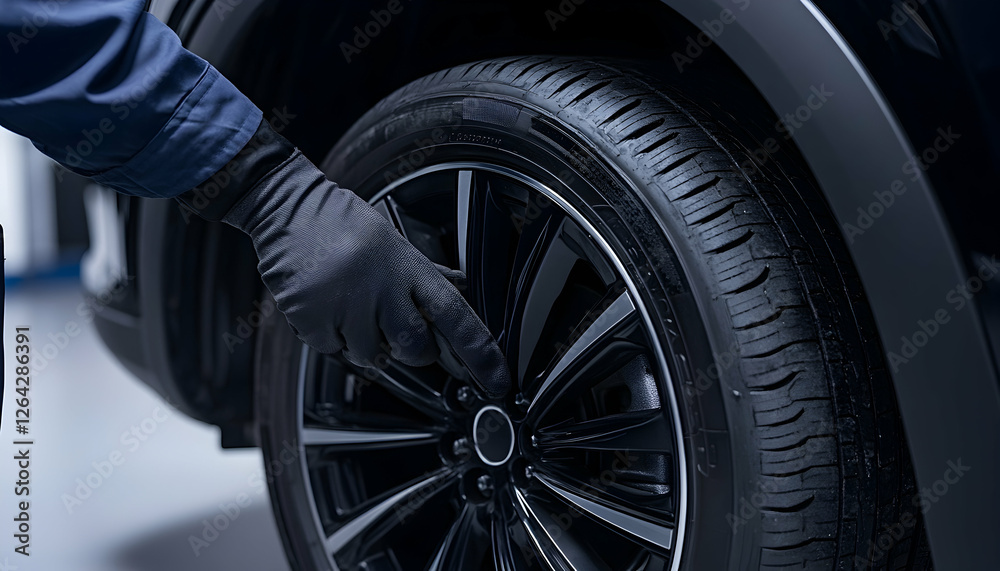 Mechanic checks tires in a garage for maintenance and automotive inspection generative AI Mechanic checks tires in a garage for maintenance and automotive inspection generative AI