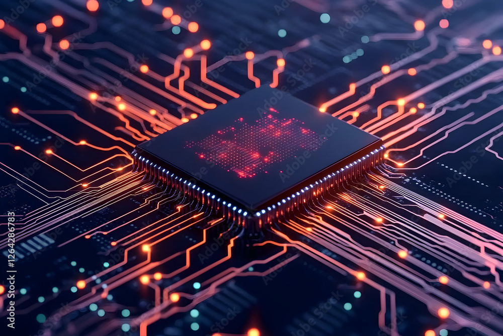 Microchip on board Technology background for computing, AI or machine learning generative AI Microchip on board Technology background for computing, AI or machine learning generative AI