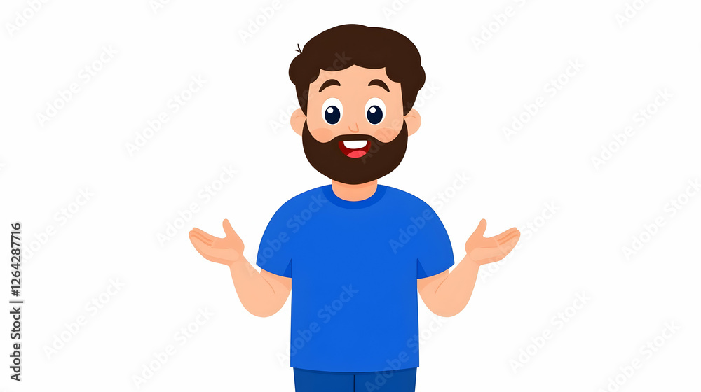 Cartoon man gestures, stands on white, for instruction, presentation, and design generative AI Cartoon man gestures, stands on white, for instruction, presentation, and design generative AI