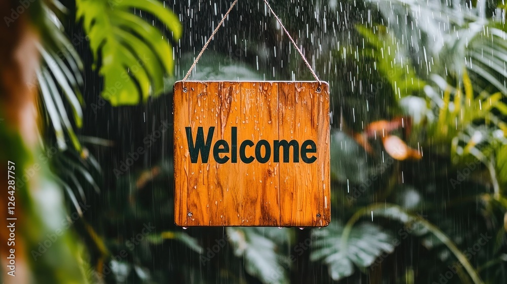 Fototapeta premium Rainy Jungle Welcome Sign