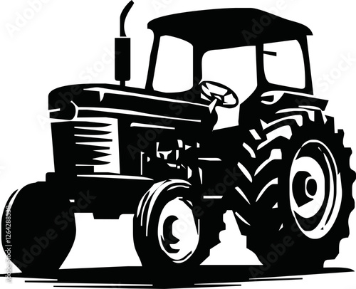 Farm Machinery Power: Tractor Silhouette - Stock Vector
