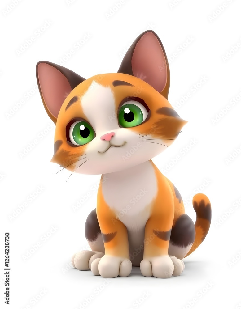 Adorable 3D Rendered Calico Kitten Sitting Pretty A Delightful Digital Pet Portrait Adorable 3D Rendered Calico Kitten Sitting Pretty A Delightful Digital Pet Portrait