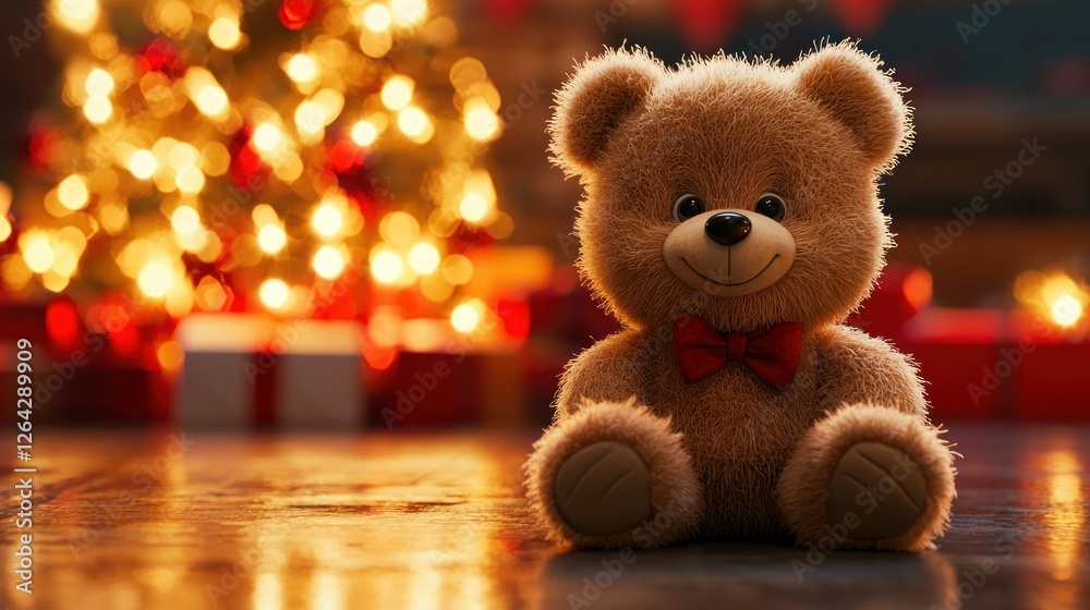 Fototapeta premium Christmas Teddy Bear by the Tree