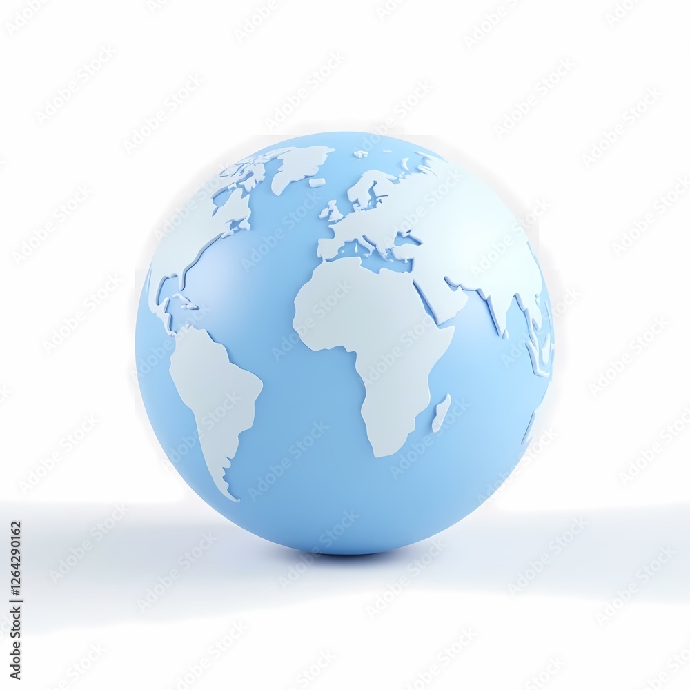 A light blue globe with white continents. A light blue globe with white continents.