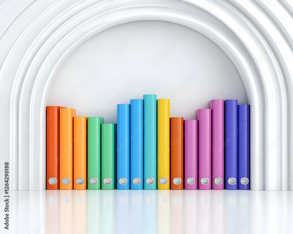 Colorful books on shelf by arched background. School, education concept generative AI Colorful books on shelf by arched background. School, education concept generative AI